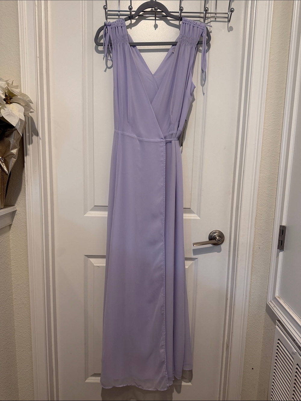 New York & Company Eva Mendes Lavender Wrap Maxi Dress with Tie Straps